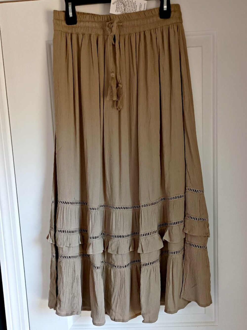 NEW! BOHO DRAWSTRING WAIST GAUZE MAXI SKIRT SZ M